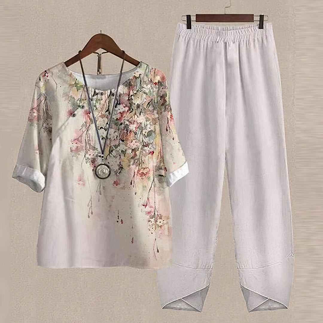 Women's Summer Loose Fit Two-Piece Set | Blouse and Pants