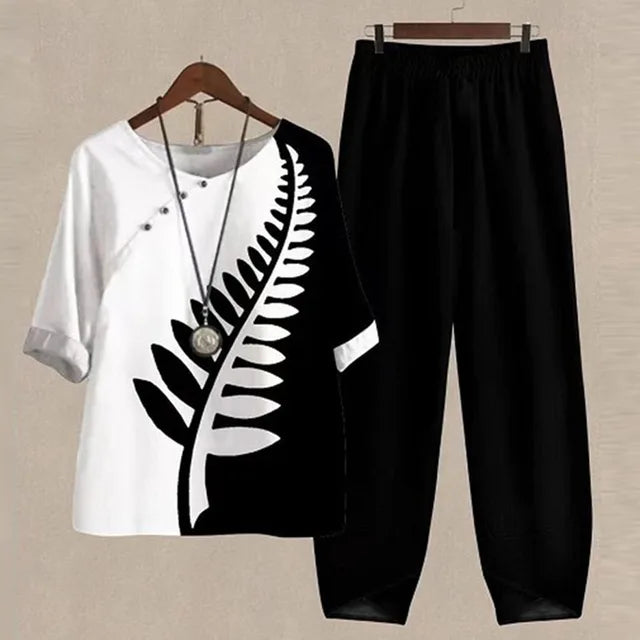 Women's Summer Loose Fit Two-Piece Set | Blouse and Pants