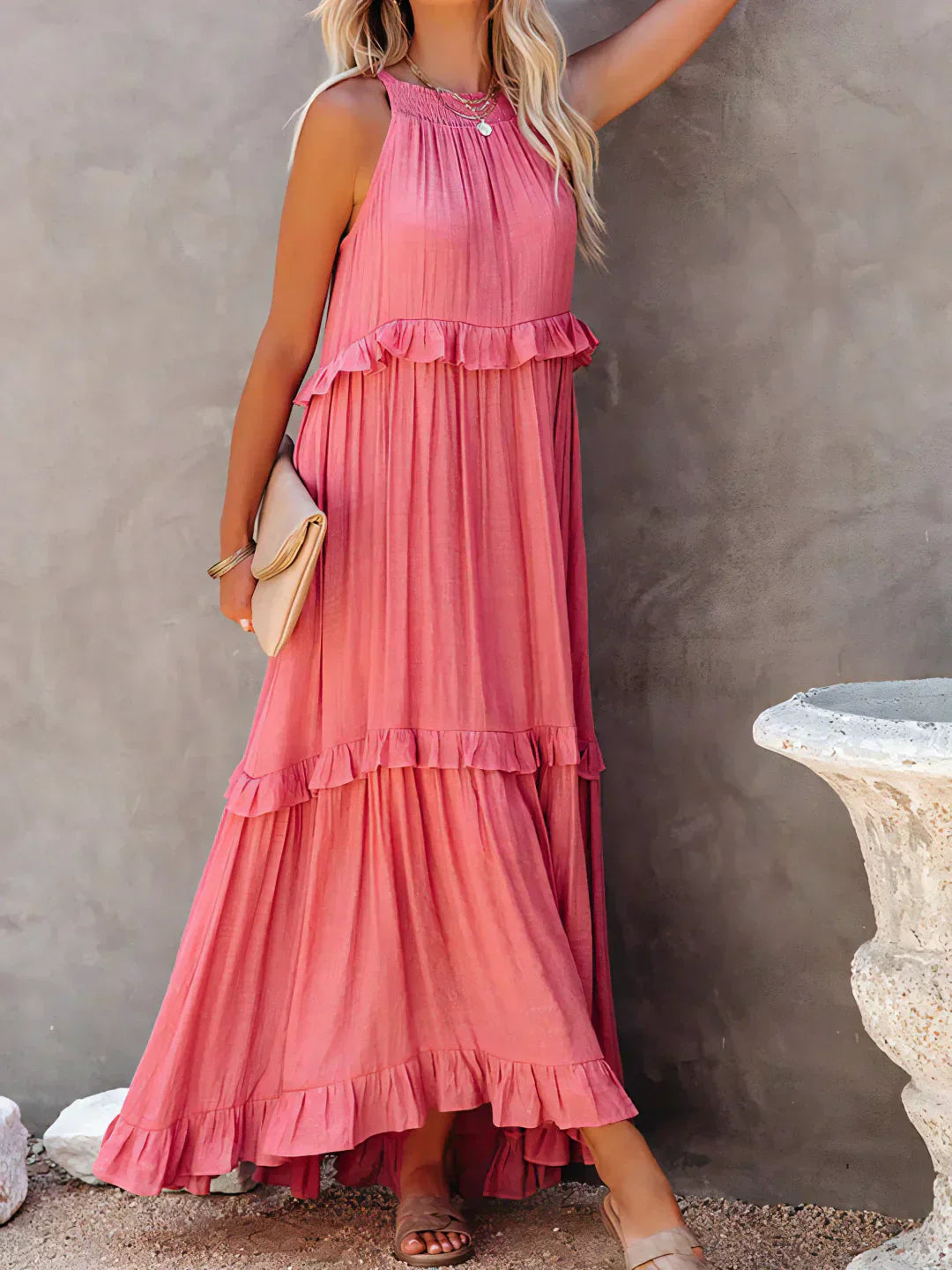 Women's Halter Summer Dress with Ruffles | Maxi