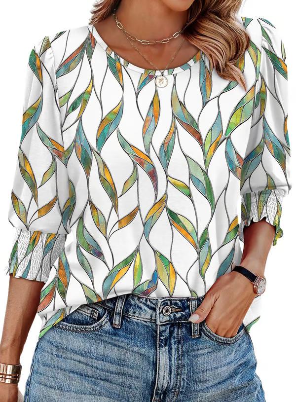 Women's 3/4 Sleeves Printed Top | Round Neck