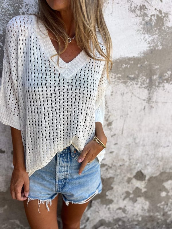 Women's Knitted Oversized Top | V-Neck