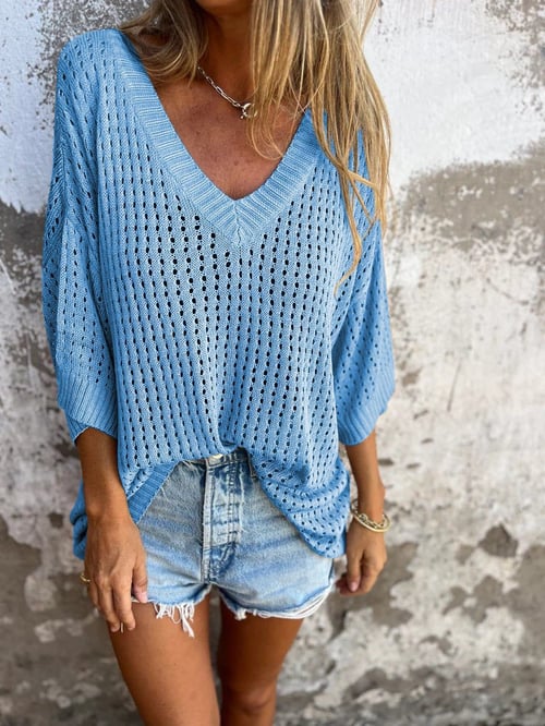 Women's Knitted Oversized Top | V-Neck