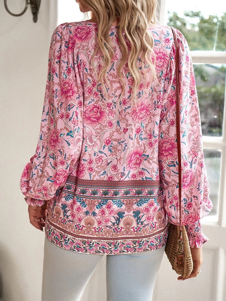 Women's Floral Print Long Sleeve Blouse | Tie-neck