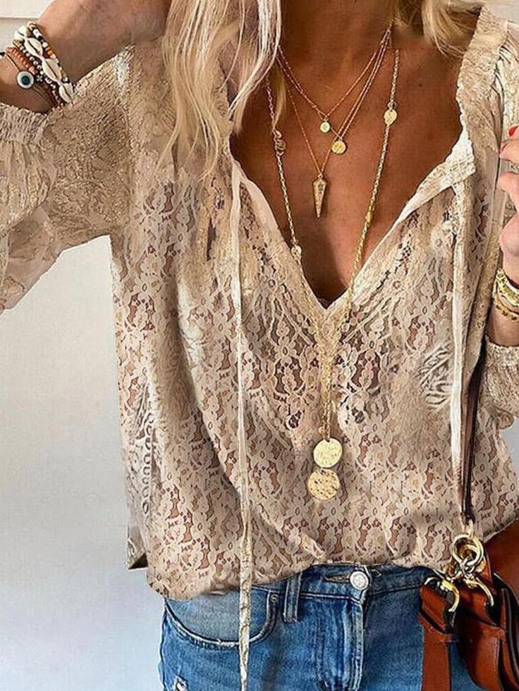 Women's Long Sleeve Summer Blouse | V Neck