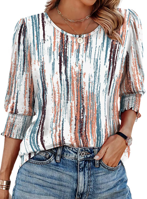 Women's 3/4 Sleeves Printed Top | Round Neck