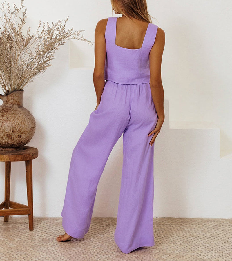 Women's Square Neck Top and Wide Leg Pants Set | Minimalist