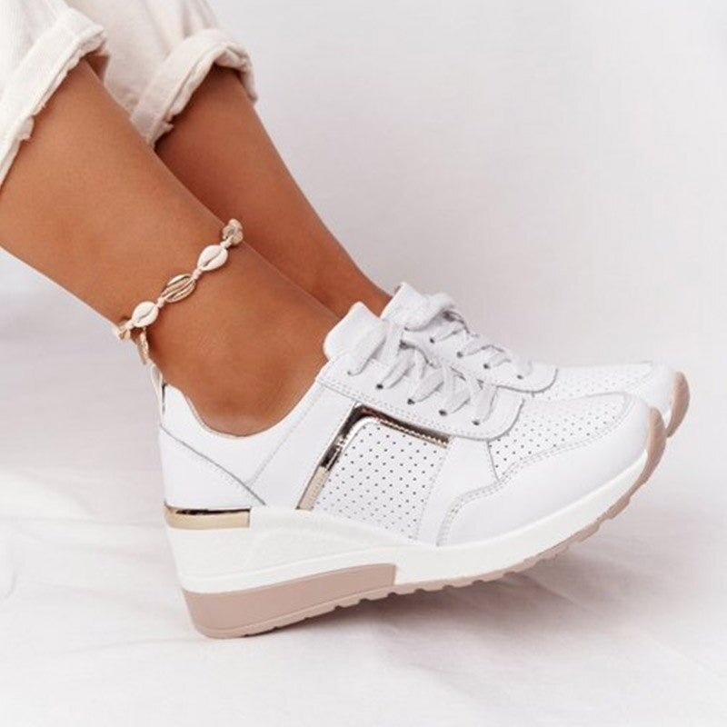 Women's Round Toe Lace Up Wedge Sneakers | Casual