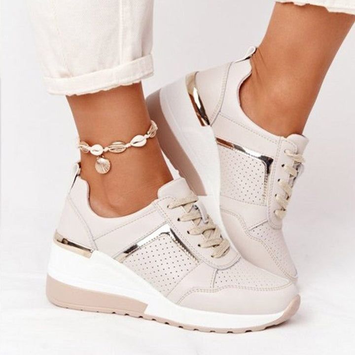 Women's Round Toe Lace Up Wedge Sneakers | Casual