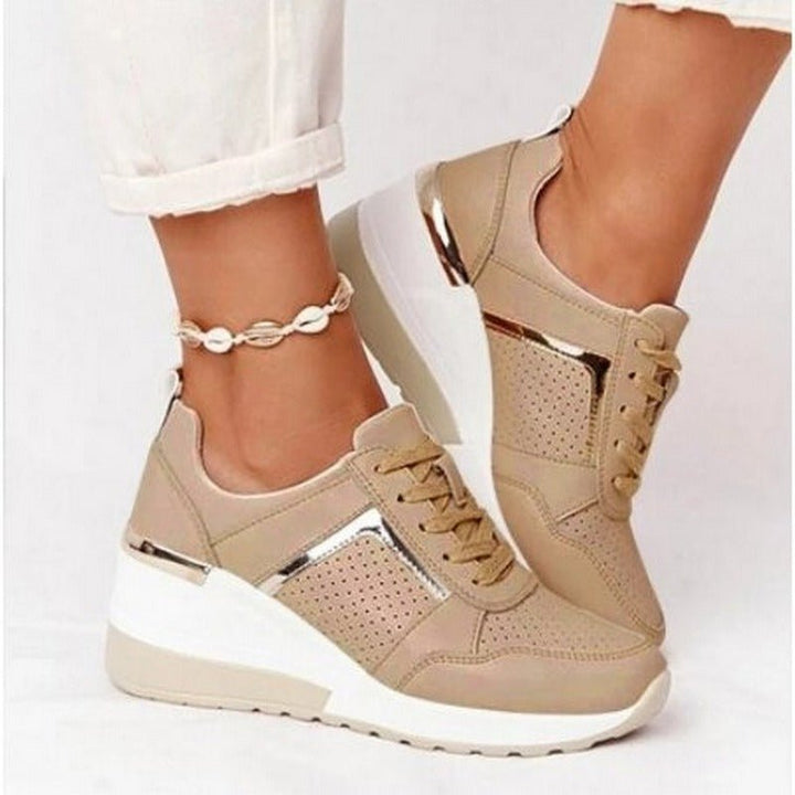 Women's Round Toe Lace Up Wedge Sneakers | Casual