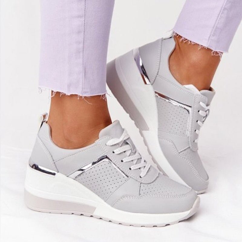 Women's Round Toe Lace Up Wedge Sneakers | Casual