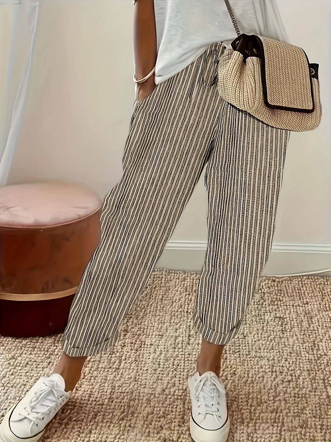 Women's Loose Fit Casual Pants | Striped