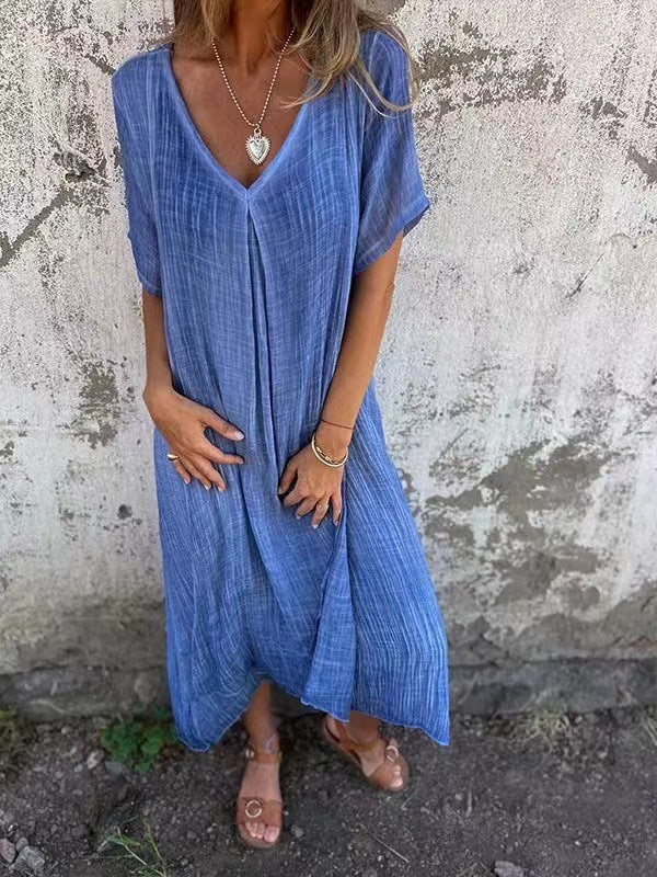 Women's V-Neck Summer Midi Dress | Short Sleeve