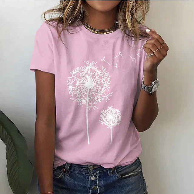 Women's Printed Round Neck Short Sleeve T Shirt | Casual