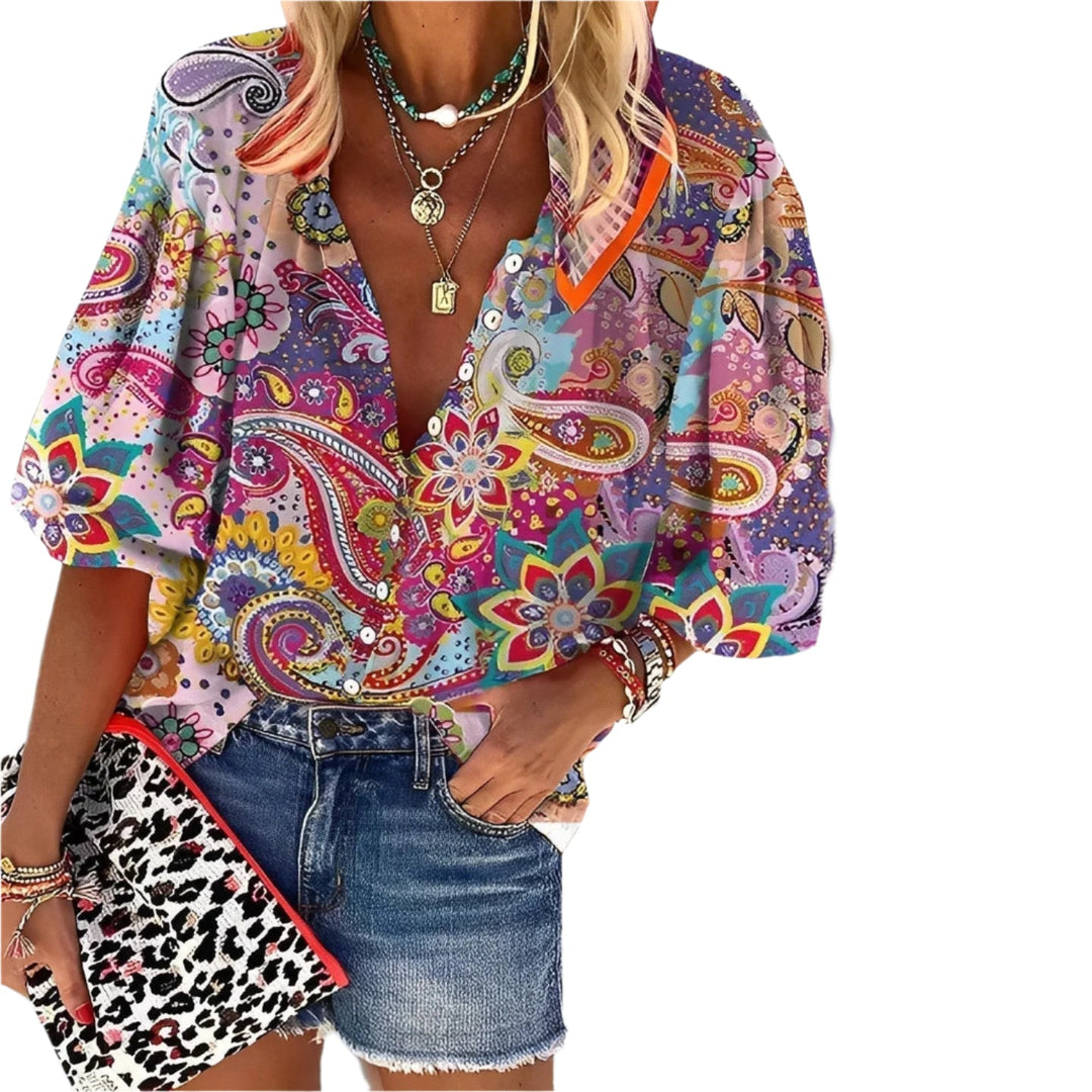 Women's Puff Sleeves Multicolor Summer Shirt | Half Sleeves