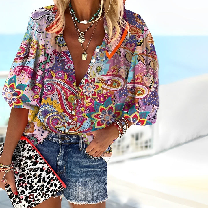 Women's Puff Sleeves Multicolor Summer Shirt | Half Sleeves