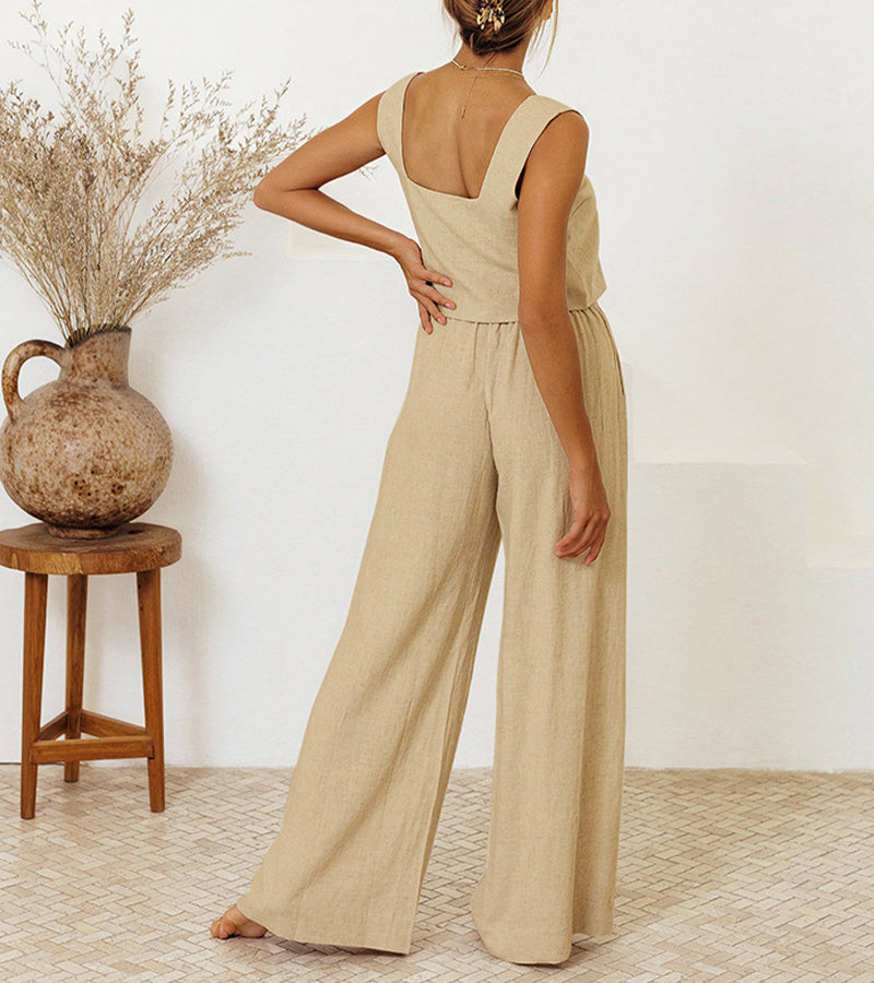 Women's Square Neck Top and Wide Leg Pants Set | Minimalist
