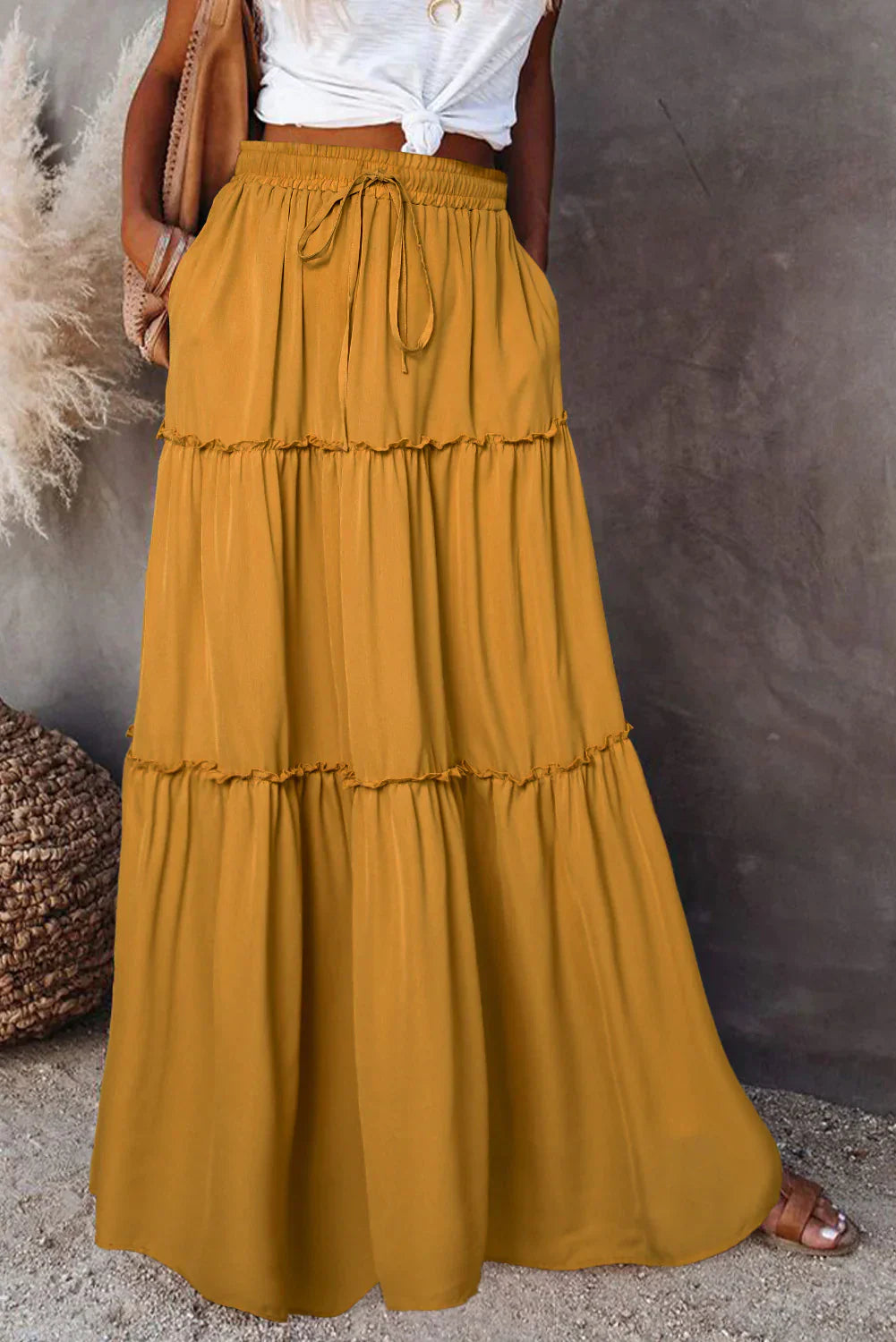 Women's High Waist Tiered Maxi Skirt | Boho