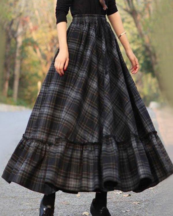 Women’s Plaid Maxi Skirt | Tiered