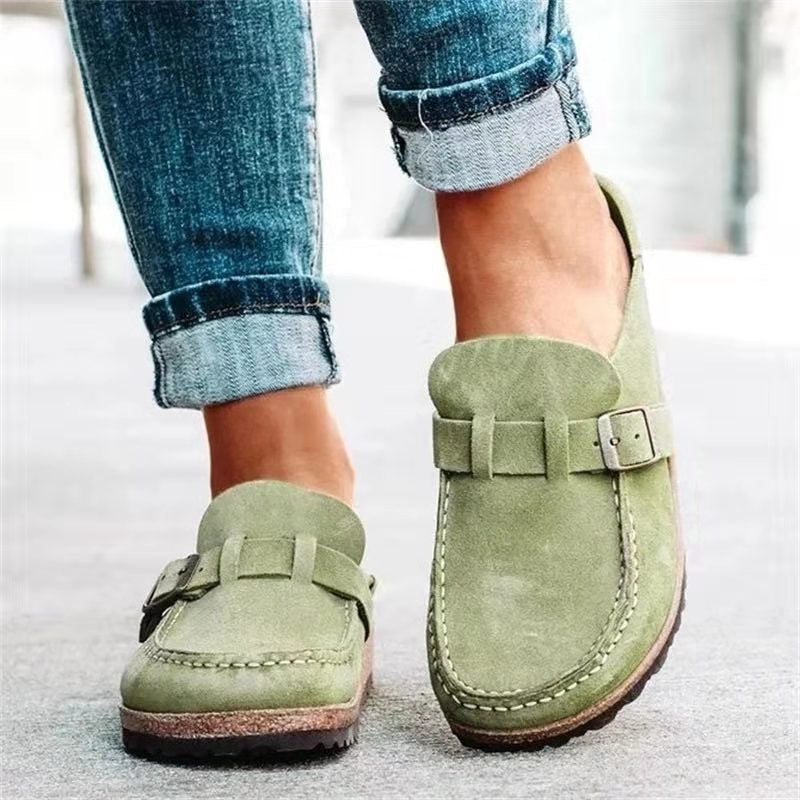Women's Round Toe Buckle Strap Flat Loafers | Slip On