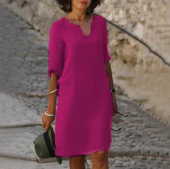 Women's V Neck Summer Dress with 3/4 Sleeves | Mini