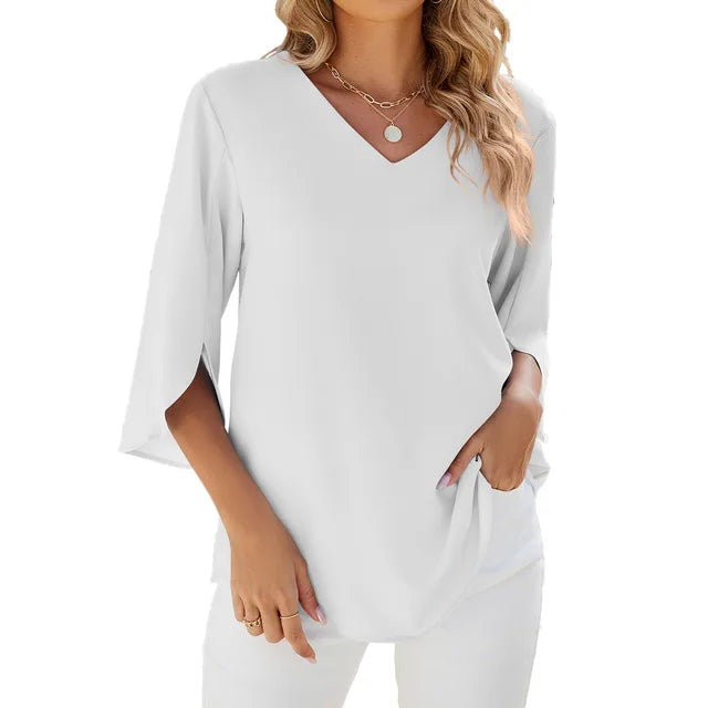 Women's Loose Fit V Neck Blouse | 3/4 Sleeves