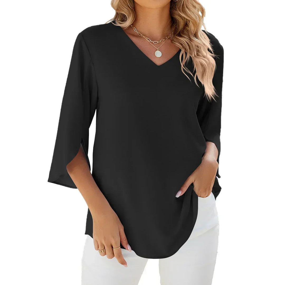 Women's Loose Fit V Neck Blouse | 3/4 Sleeves