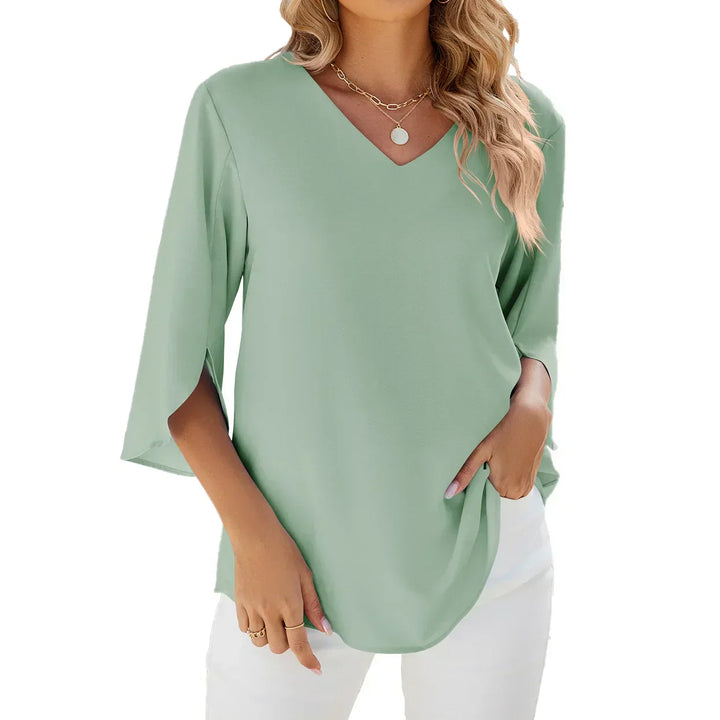 Women's Loose Fit V Neck Blouse | 3/4 Sleeves