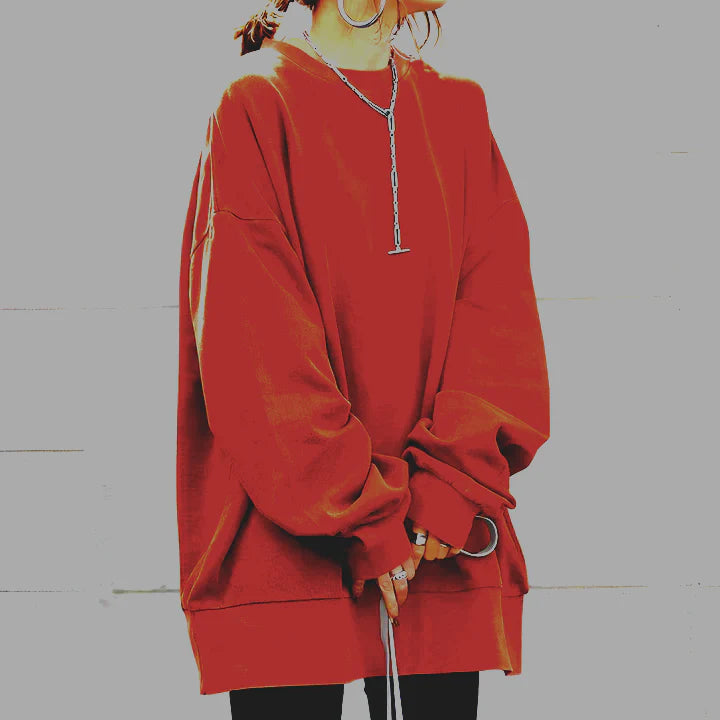 Women's Oversized Round Neck Plain Sweater | Long Sleeve