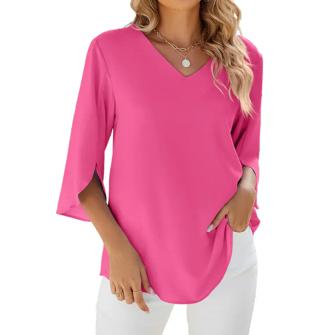 Women's Loose Fit V Neck Blouse | 3/4 Sleeves