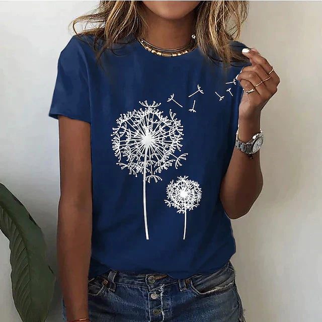Women's Printed Round Neck Short Sleeve T Shirt | Casual