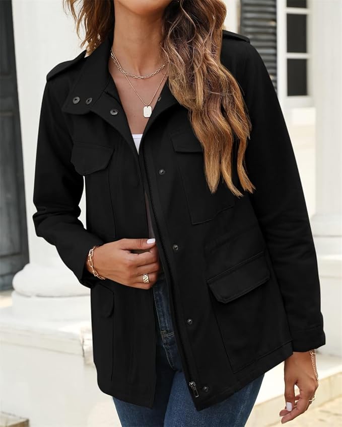 Women's Stand Collar Military Jacket | Long Sleeve