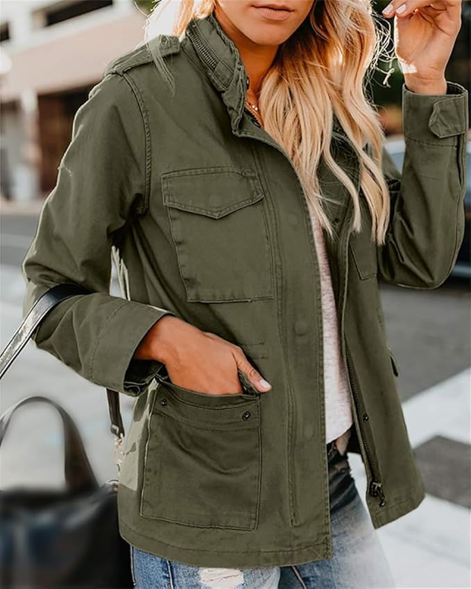 Women's Stand Collar Military Jacket | Long Sleeve