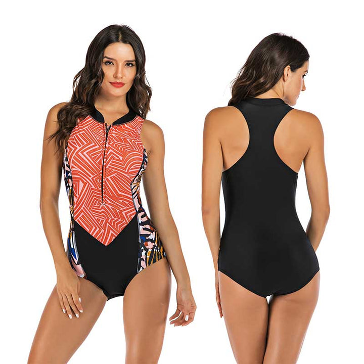 Women’s Zip Front One Piece Swimwear | Printed