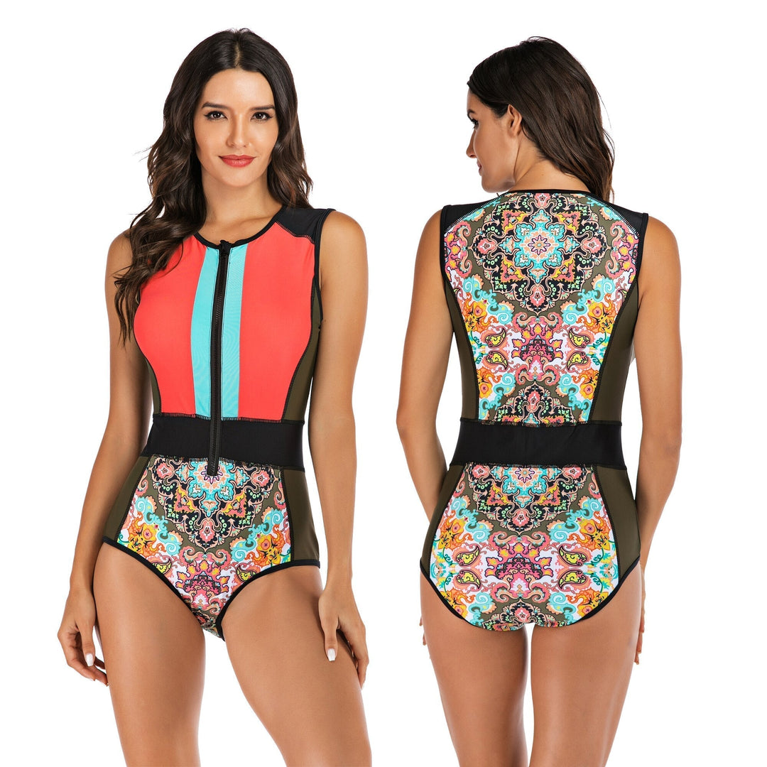 Women’s Zip Front One Piece Swimwear | Printed
