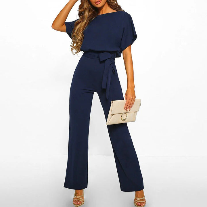 Women's Casual Batwing Sleeve Boat Neck Jumpsuit | with Tie Waist