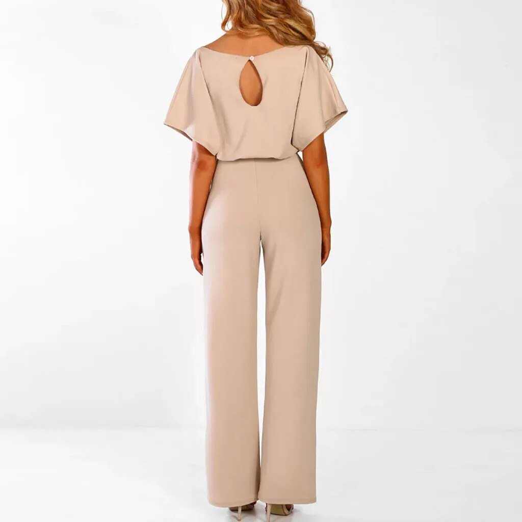Women's Casual Batwing Sleeve Boat Neck Jumpsuit | with Tie Waist