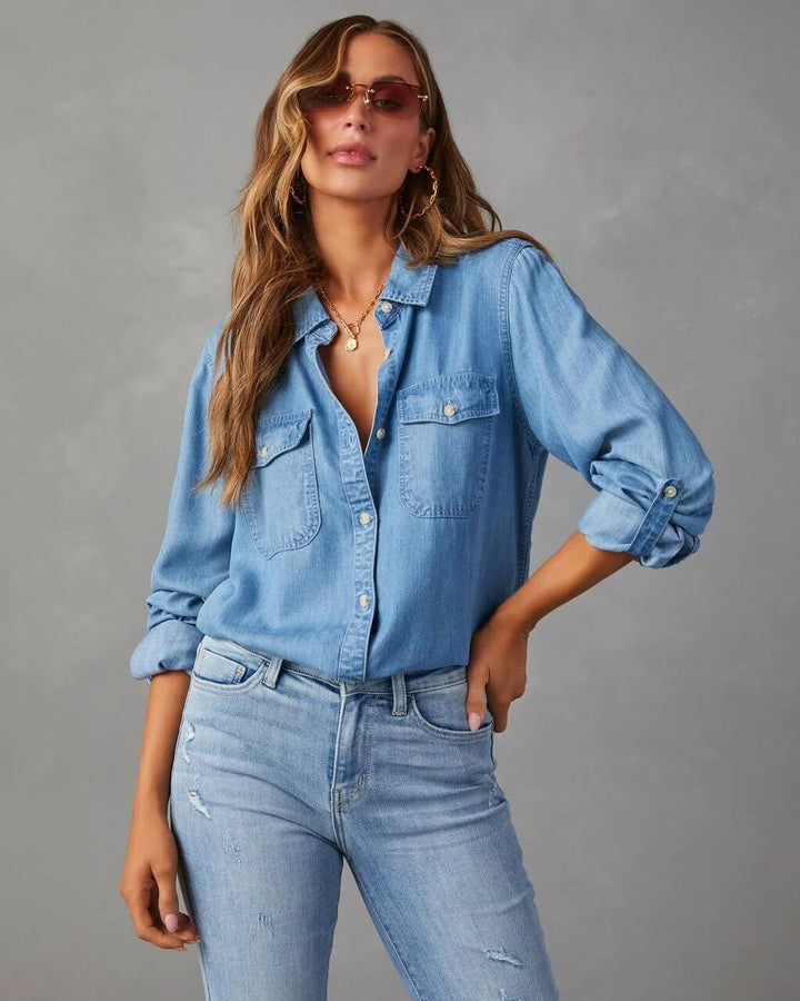 Women's Button Down Long Sleeves Shirt | Chest Pockets