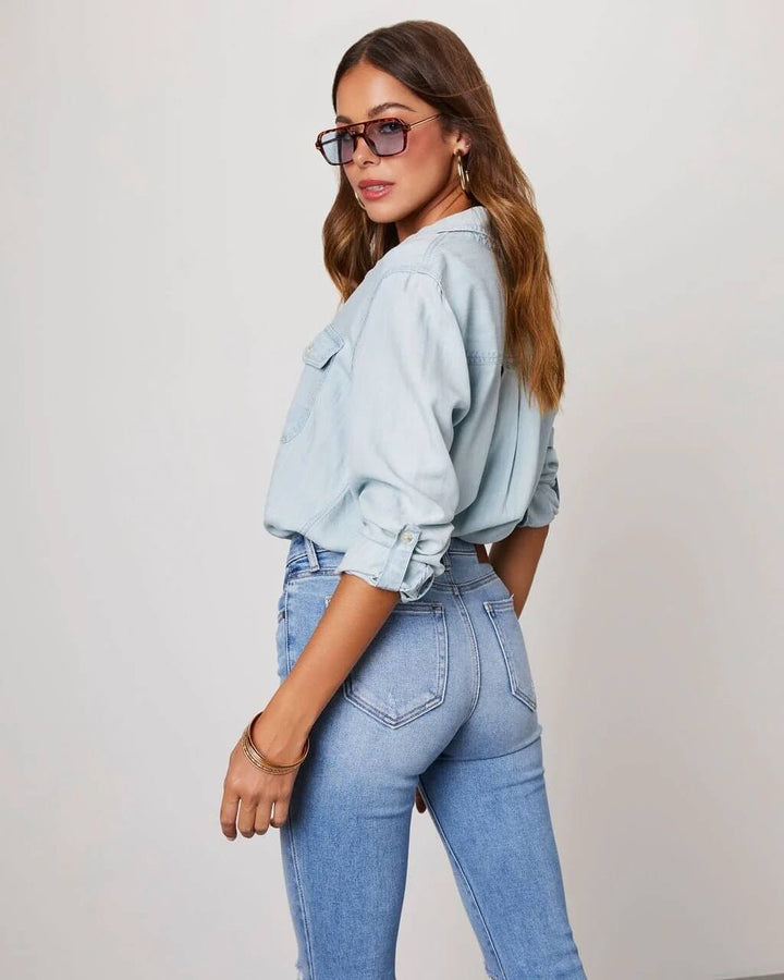 Women's Button Down Long Sleeves Shirt | Chest Pockets