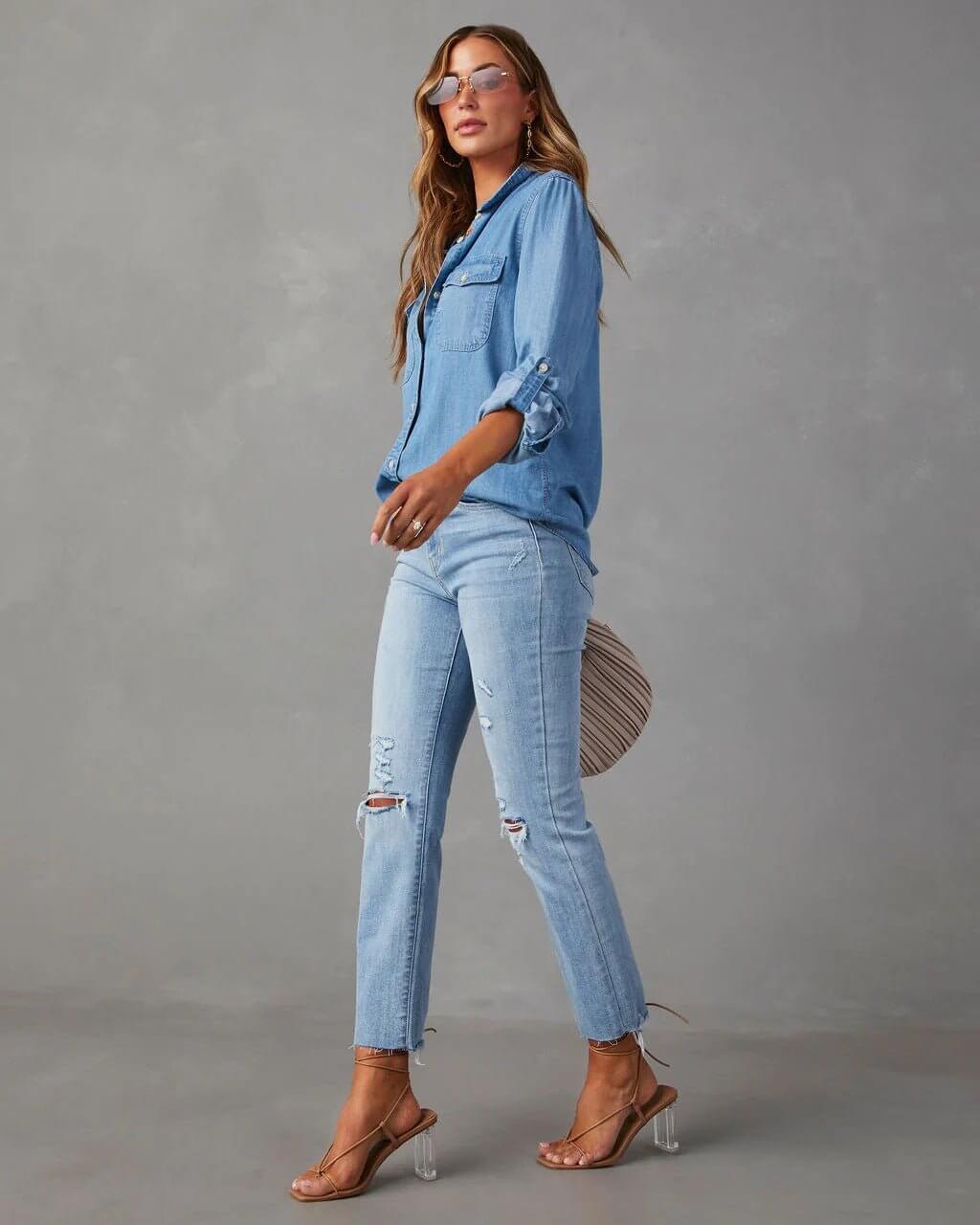 Women's Button Down Long Sleeves Shirt | Chest Pockets