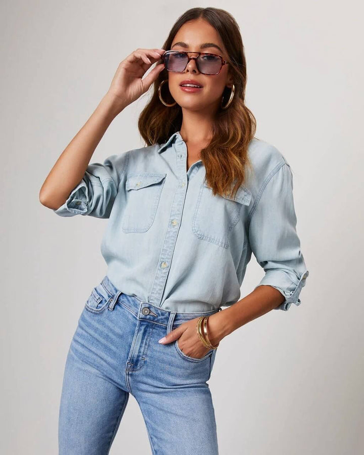 Women's Button Down Long Sleeves Shirt | Chest Pockets