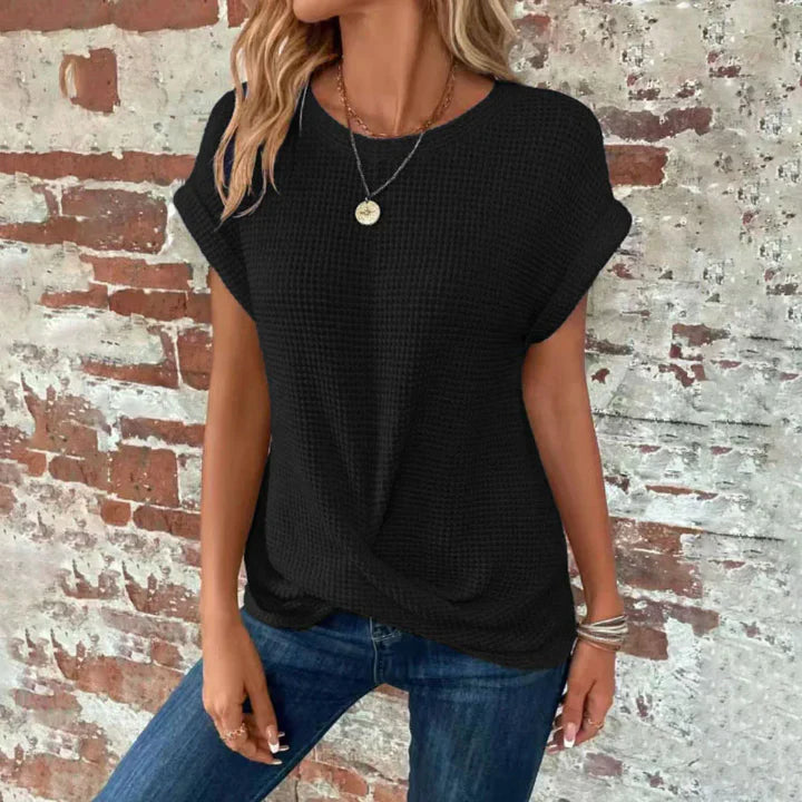 Women's Waffle Knit Blouse | Rolled-up Sleeves