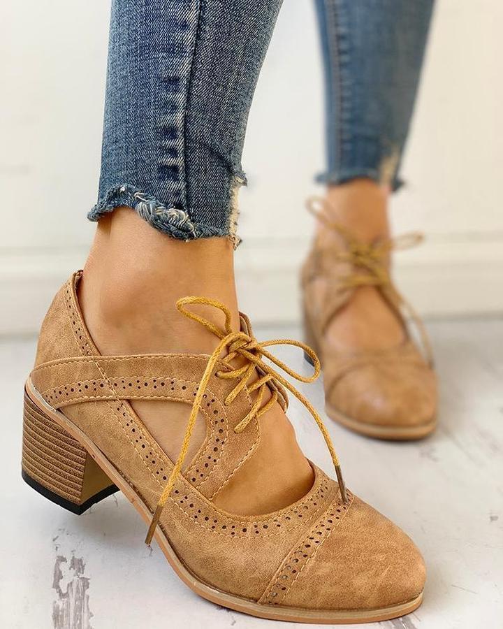 Women's Vintage Block Heel Sandals | Lace Up