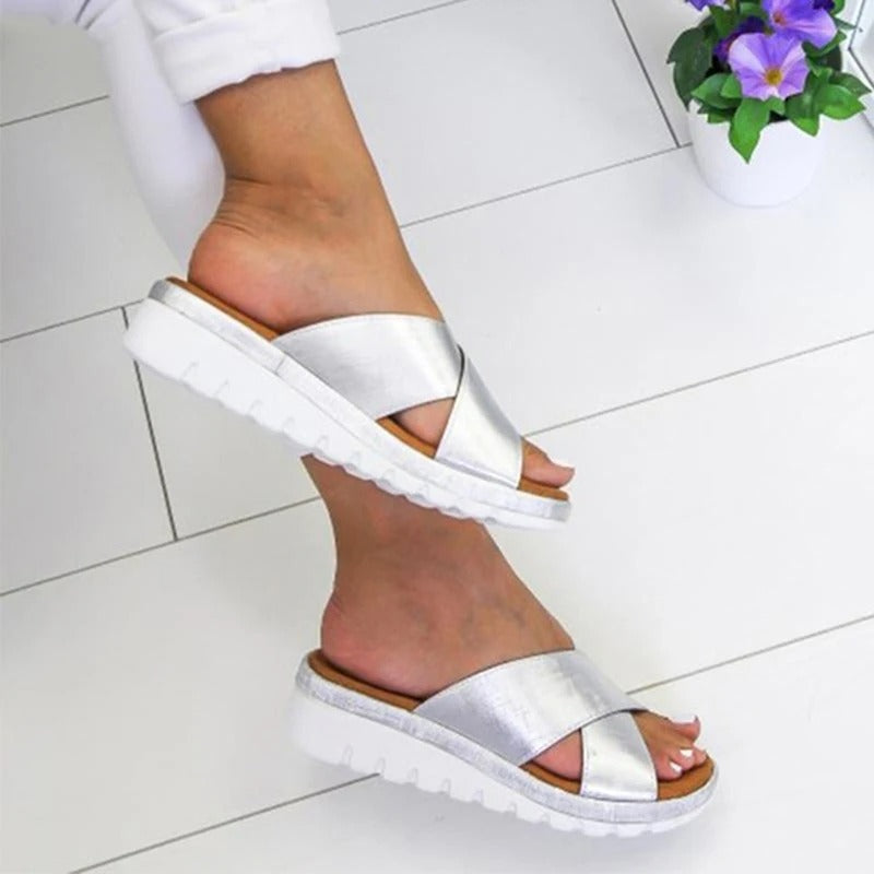 Women's Cross Strap Slide Sandals | Open Toe