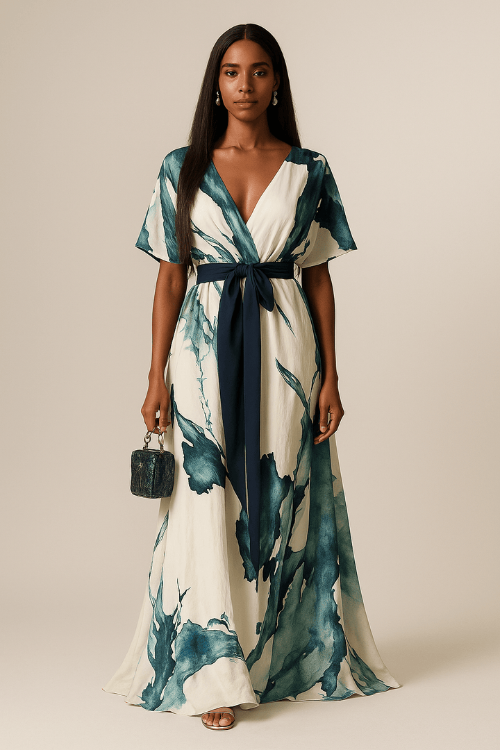 Women's Wrap V Neck Dress | Maxi
