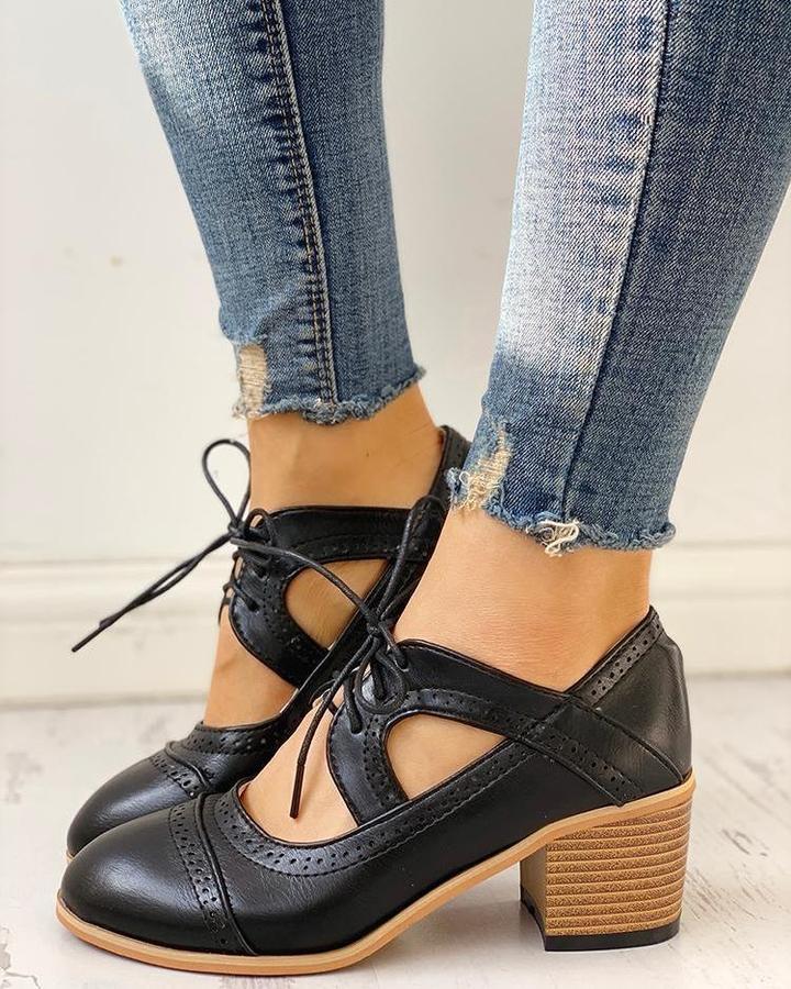 Women's Vintage Block Heel Sandals | Lace Up