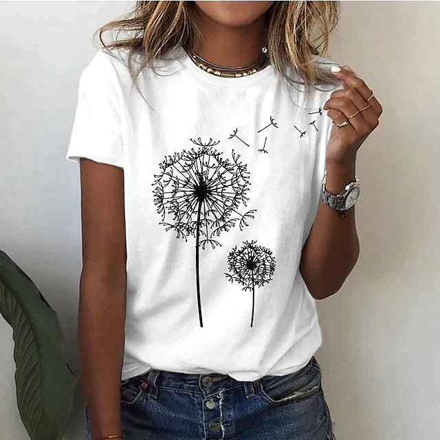 Women's Printed Round Neck Short Sleeve T Shirt | Casual