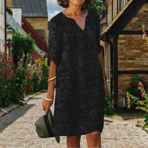 Women's V Neck Floral Design Summer Dress with 3/4 Sleeves | Mini