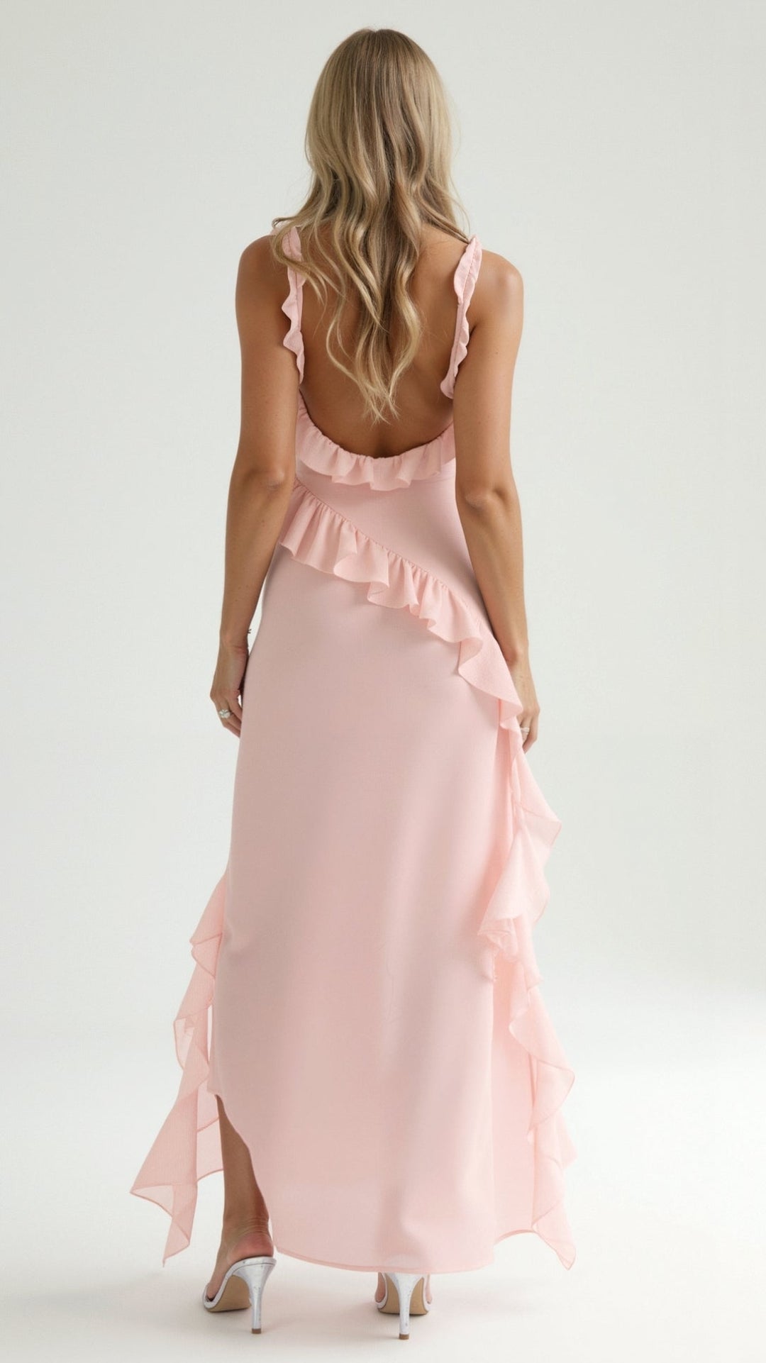 Women's Ruffle Wedding Guest Dress with High Slit | Maxi