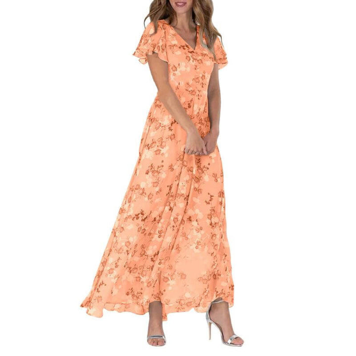 Women's V Neck Floral Short Sleeves Dress | Midi