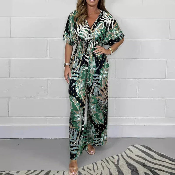 Women's Leaf Printed Jumpsuit | V Neck